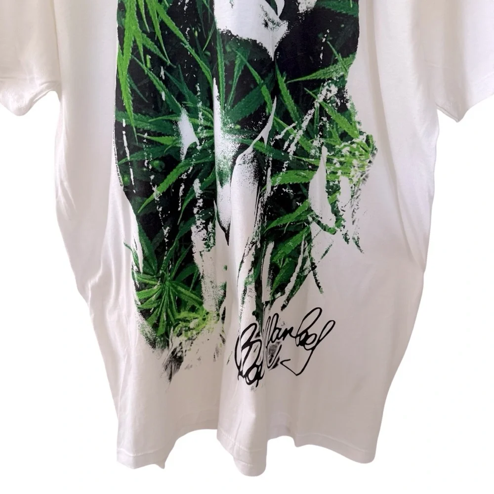 Bob Marley Ganja Weed T Shirt White & Green Cotton Crew Neck Reggae Music NEW - Picture 6 of 13